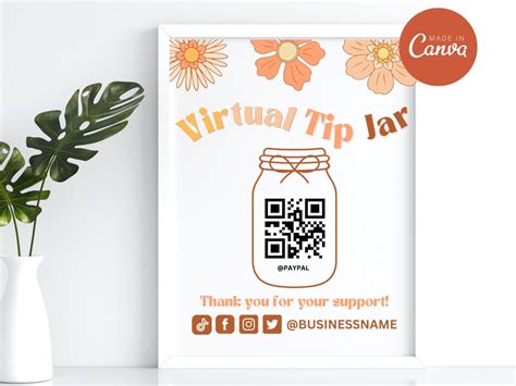 Printable Tip Jar Sign Virtual Tip Sign Template QR Code - Etsy