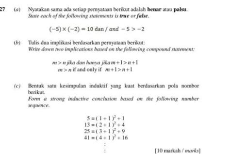 27 α Nyatakan sama ada setiap pernyataan berikut adalah benar atau