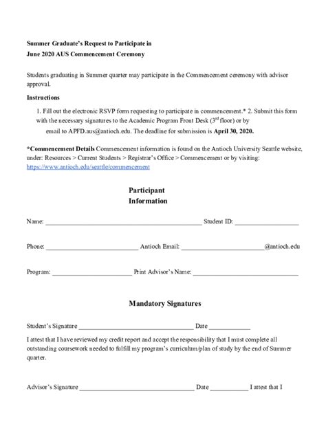 Fillable Online Commencement Ceremony Participation Request Fax