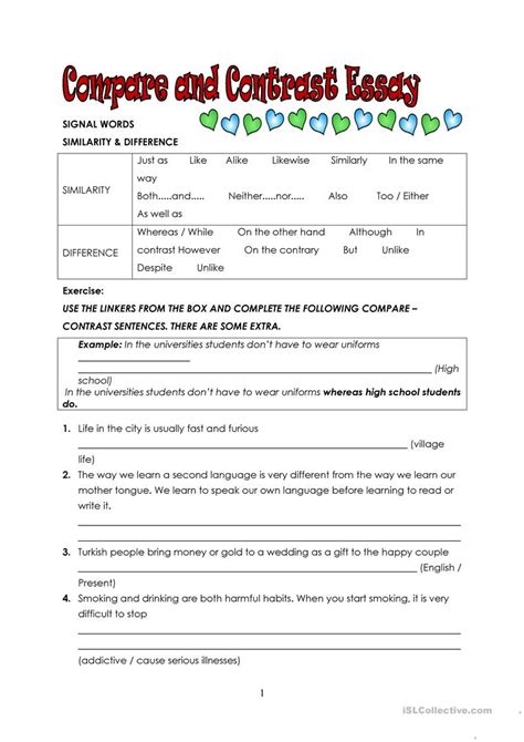 Grade Compare And Contrast Worksheets