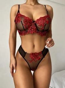 Ensemble De Lingerie En Tulle Avec Broderie Et Armature Mode En Ligne