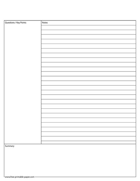 Printable Cornell Notes Template Pdf Printable Templates