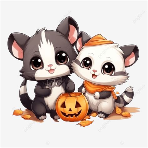 Happy Halloween Cartoon Cute Cat Rat And Panda Holding A Pumpkin Mouse