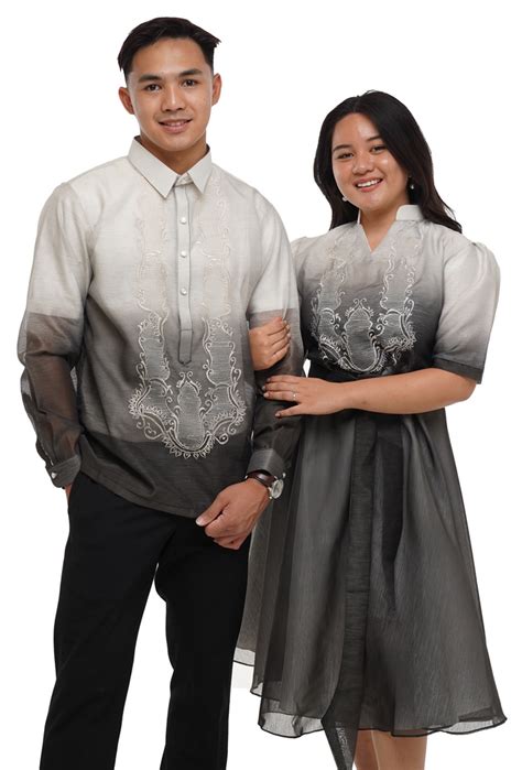 Couples Set Classic Barong Tagalog Duchess Filipiniana Midi Dress Mr926