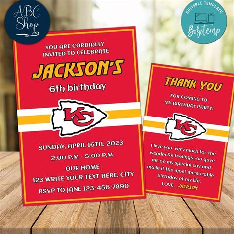 Kansas City Chiefs Party Invitations Instant Download | Bobotemp