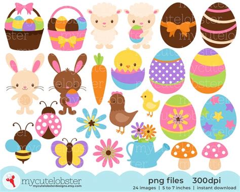 Easter Clipart Clip Art Set of Easter Eggs Easter Rabbits | Etsy