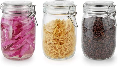 Comsaf Glass Storage Jars With Lids 1000ml Food Canisters Set Of 3