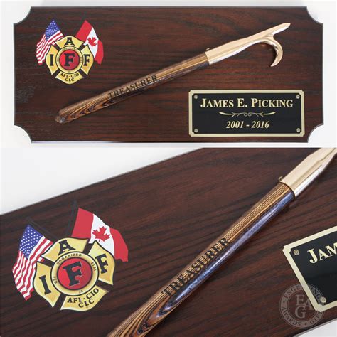 28 X 12 Walnut Firefighter Pike Pole Award Plaque Brass Engraving