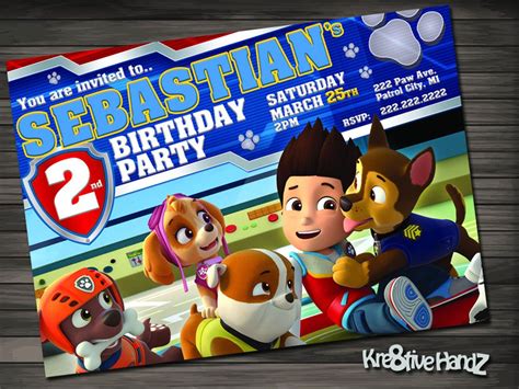 Paw Patrol Birthday Party Invitation Customized Printable Invite For