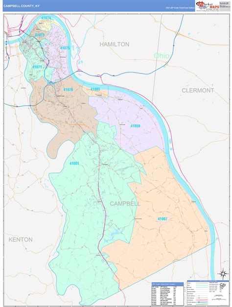 Campbell County, KY Wall Map Color Cast Style by MarketMAPS