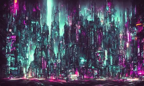 Gothic Cyberpunk Cityscape Neon Chrome Stable Diffusion