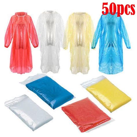 Clear Rain Ponchos Portable Disposable Emergency Raincoats With Hood