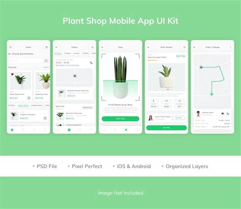 Plant Shop Mobile App Ui Kit Premium PSD Datei