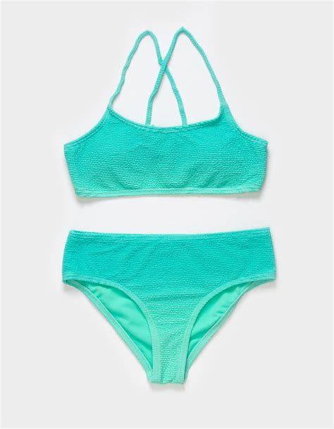 Damsel Ombre Textured Girls Bralette Bikini Set Turq Combo Tillys