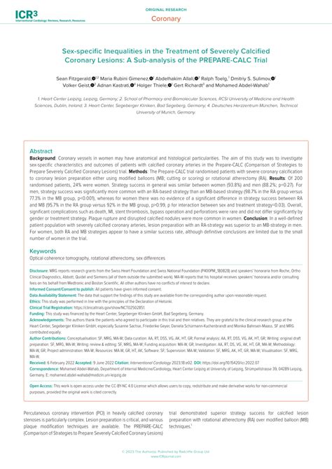 Pdf Sex Specific Inequalities In The Treatment Of Severely Calcified