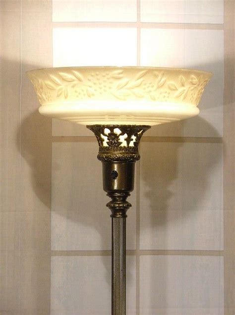 Torchier Floor Lamp Vintage Details About Antique Vintage Torchiere Floor Lamp W Glass Torch