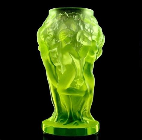 Art Deco Glass Vaseline Glass Nude Figural Vase 1930 H Hoffmann By