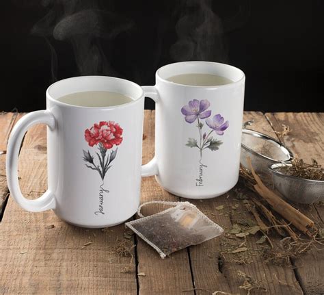 Custom Birth Flower Mug With Personalized Text Custom Floral Design