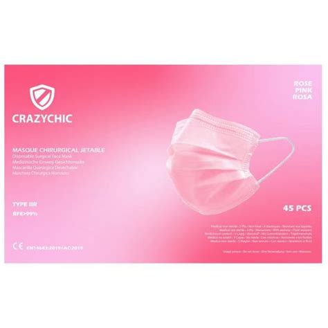 CRAZYCHIC x45 Masque Chirurgical Médical Rose Type IIR Certifié CE