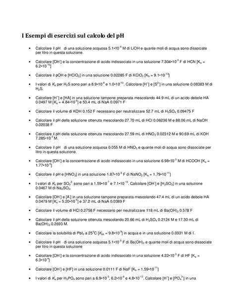 Esercizi Sul Calcolo Del Ph Docsity