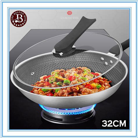 Boston Home Stainless Steel Honeycomb Non Stick Wok Pan Frying Pan