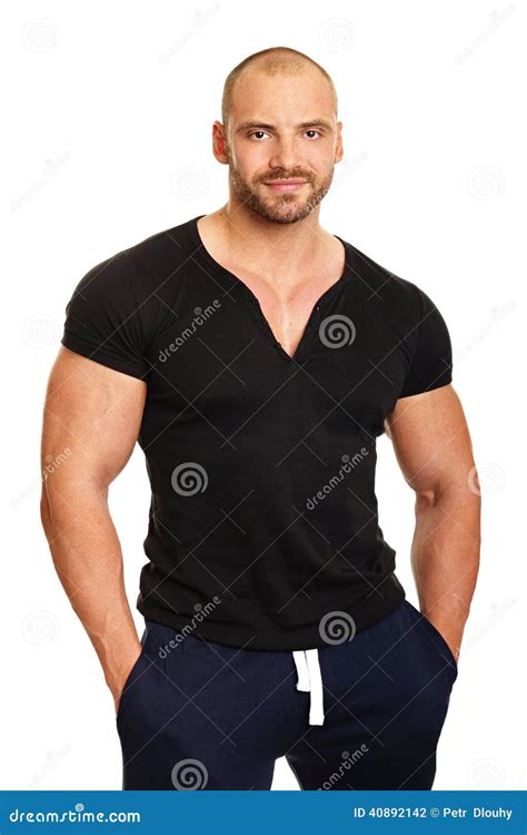 Homem Muscular Na Camisa Preta Foto De Stock Imagem De Atrativo