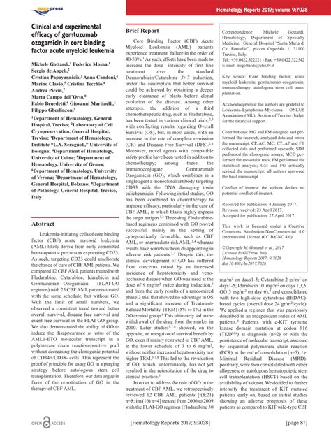 (PDF) Clinical and Experimental Efficacy of Gemtuzumab Ozogamicin in Core Binding Factor Acute ...