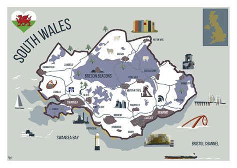 Map of South Wales Art Print - Ed Lewis Art and Design - Buy now