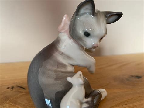 Lladro Cat With Bow And Mouse Vintage Rare Etsy