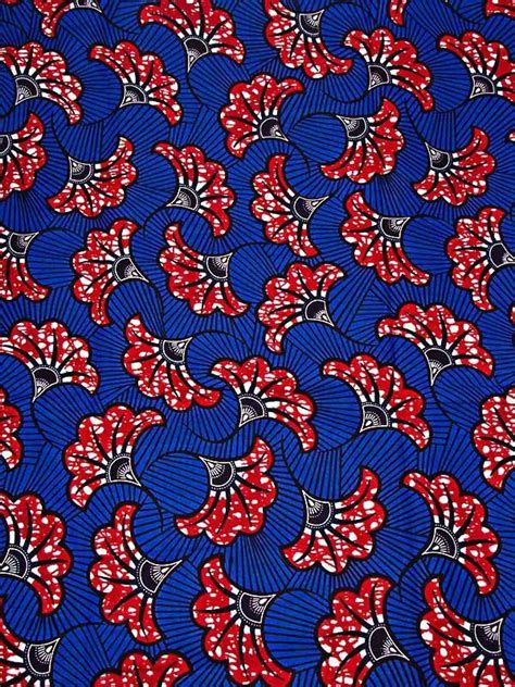 Tissu Wax Imprim Bleu Motif Africain Feuille Rouge En Coton Rw