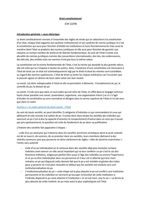 Cours Droit Constitutionnel Droit Constitutionnel CM 12 09