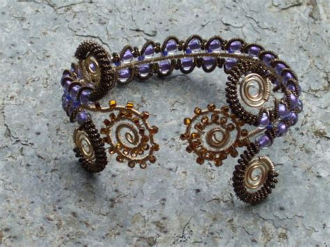 Bronze and Gold Wire Work Bracelet Wire Weaving With Lavender - Etsy