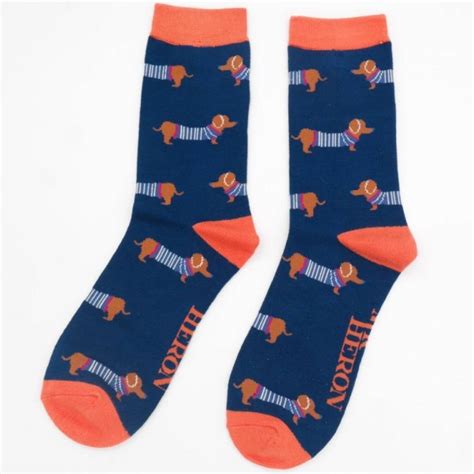 Miss Sparrow Bambus Socken Herren Dackel Navy