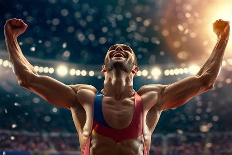 AI generated Athlete celebrating his victory in a track and field match