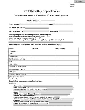 Fillable Online Srcc Monthly Report Form Fax Email Print Pdffiller