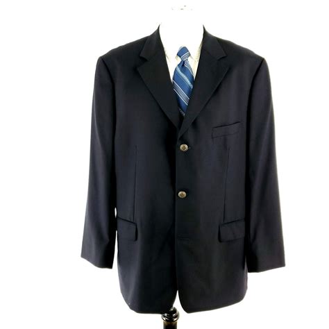 Alan Flusser Silver Gold Button Blazer L Solid Blue Ebay