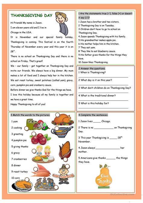 Esl Thanksgiving Worksheets Adults — Db