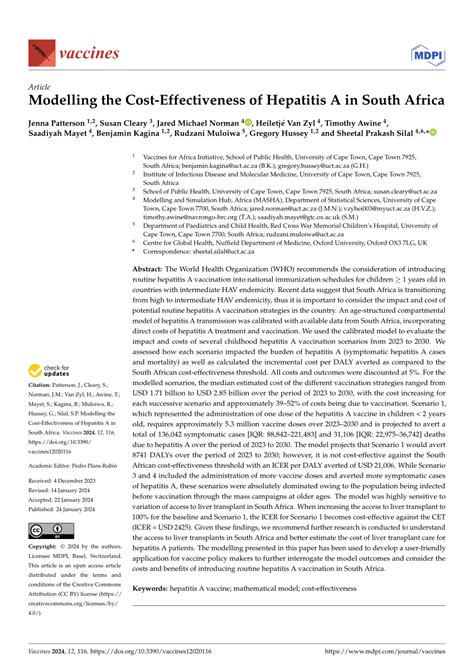 PDF Modelling The Cost Effectiveness Of Hepatitis A In South Africa