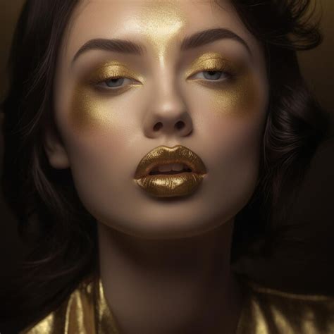 Photo A Woman With A Gold Face And Golden Makeup A Gold Glitter On Her Face Premium Ai