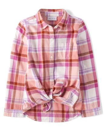 Girls Long Sleeve Plaid Flannel Button Up Shirt - PEACH PARADISE | The ...