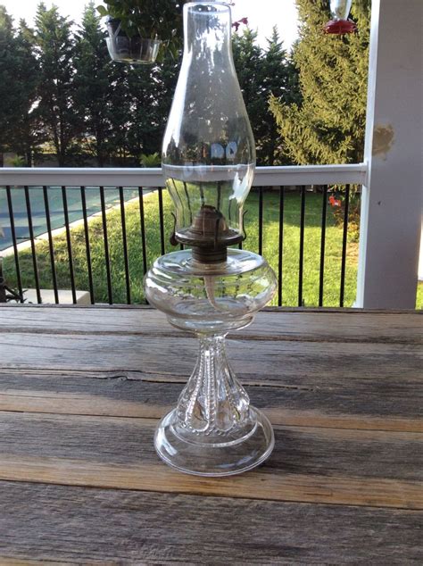 Antique Oil Lamp With Tear Drop Hobnail Pattern Clear Glass Etsy Antique Oil Lamps Oil