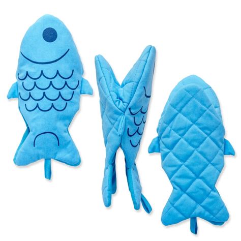 Novelty Oven Gloves Blue Fish Fin Kitchen Mitten