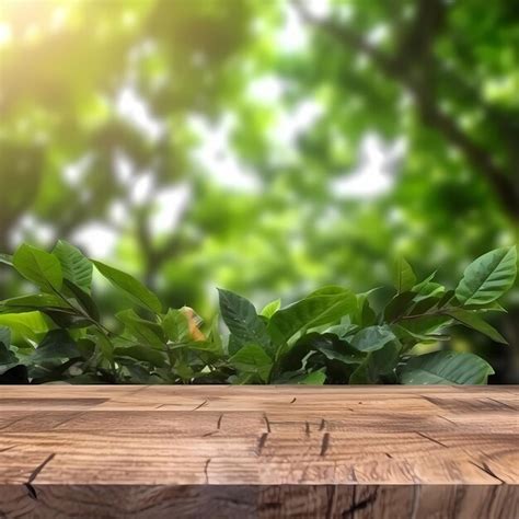 Premium Photo Empty Wood Table Top And Blurred Green Tree In The Park