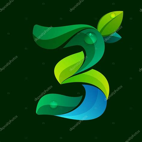 Number three logo with green leaves and water waves. Stock Vector Image ...