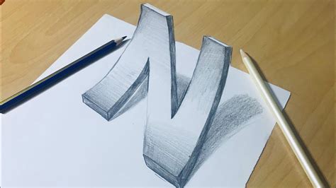 Üç boyutlu N harfi çizimi easy N letter 3d drawing YouTube