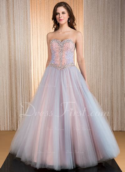 Ball Gown Sweetheart Floor Length Taffeta Tulle Prom Dress With Beading