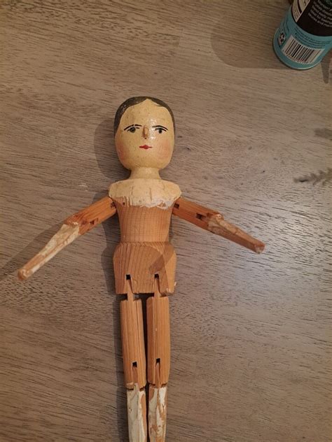 Antique Wooden Peg Doll Grodnertal Carved German Jointed Folk Art