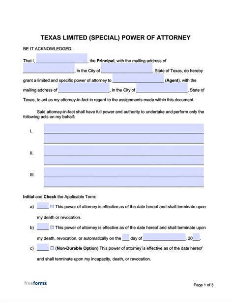 Printable Power Of Attorney Texas