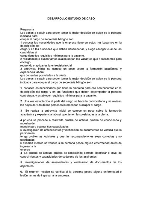 Desarrollo Estudio DE CASO DESARROLLO ESTUDIO DE CASO Respuesta Los