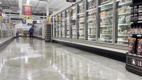 Food Lion Grocery Store Interior Shiny Floors Worker In Distance Stock